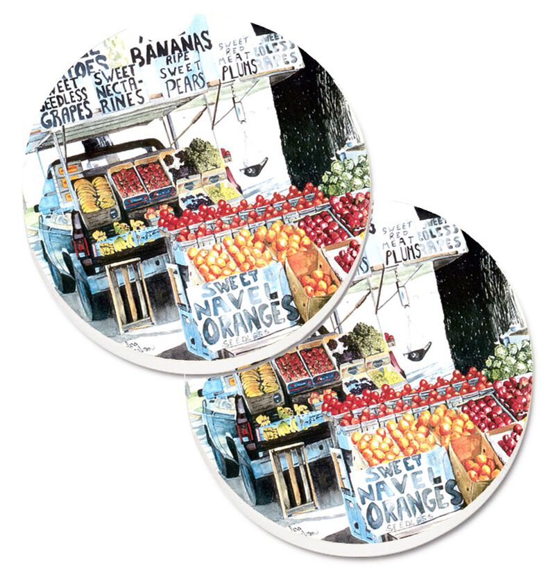 Caroline's Treasures Fruit Stand Set of 2 Cup Holder Car Coasters 8054CARC, 2.56, Multicolor image number 0