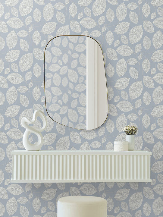 Contoured Leaves Indigo Blue Wallpaper