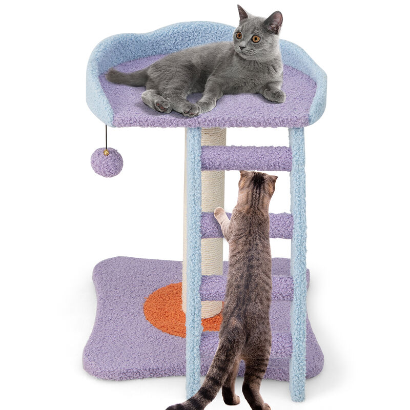 Mohair Plush Cat Tree with Ladder and Jingling Ball-Purple