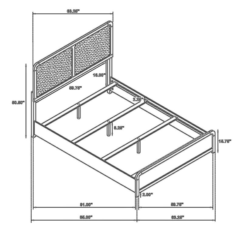 Cavy Queen Size Bed, Channel Tufted Upholstered Headboard, Black Gray - Benzara