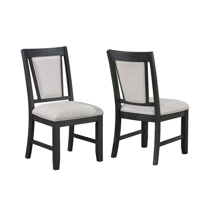 Jackson 19 Inch Side Chair Set of 2, Black Wood Frame, Off White Poly Linen - Benzara