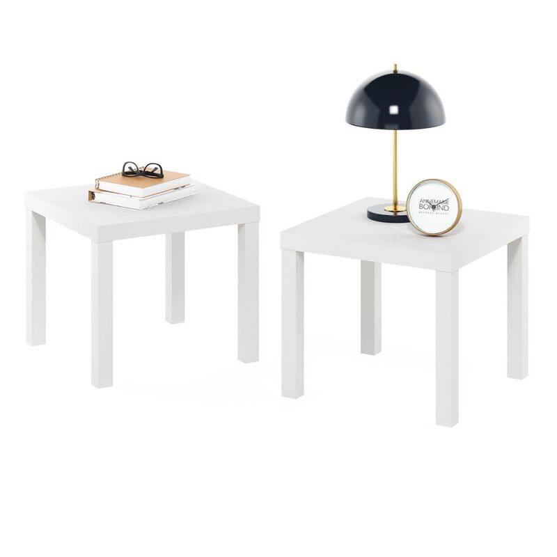 Furinno Classic Homey Square Side Table, Set of 2, White