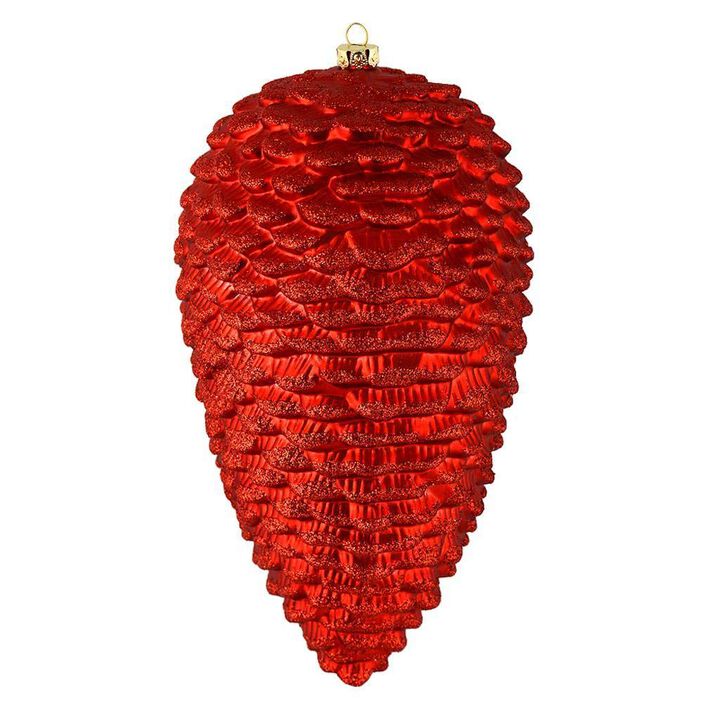 Vickerman 525869-7" Red Matte Glitter Pine Cone Christmas Tree Ornament (4 pack) (N187203D)