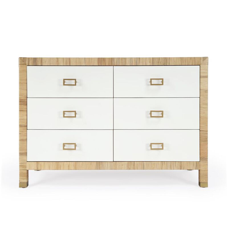 Butler Specialty Corfu 6 Drawer Natural Rattan Double Dresser, Natural and White image number 2