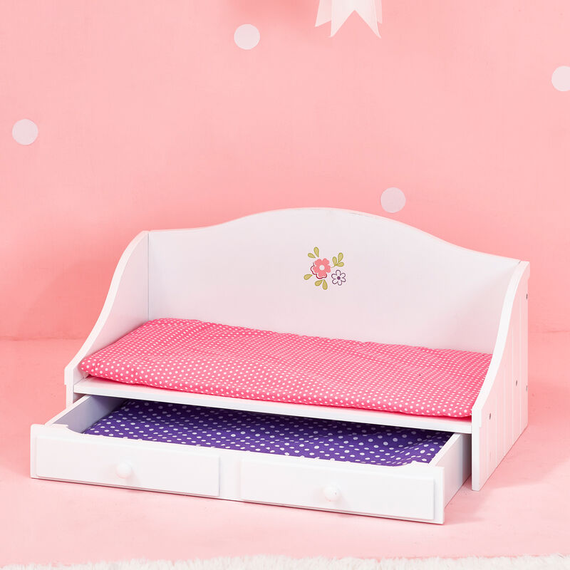 Olivia's Little World Trundle Day Bed with Bedding for 18" Dolls, White/Pink image number 4