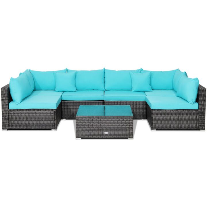7 Pieces Patio Rattan Furniture Set Sectional Sofa Garden Cushion
