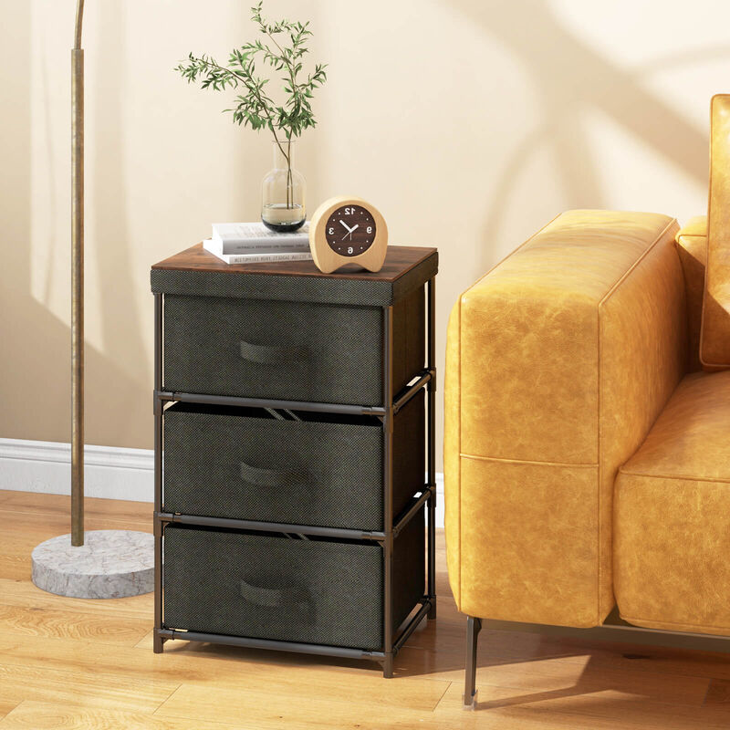3-Tier Fabric Nightstand with Sturdy Metal Frame-Black