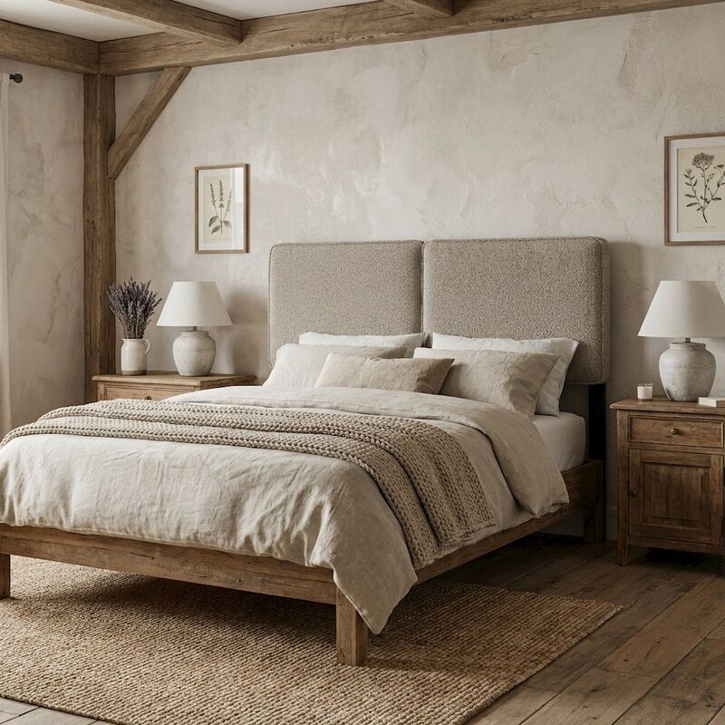 Boucle Fabric King Headboard in Soft Neutral, Padded Upholstery, Durable Frame image number 2