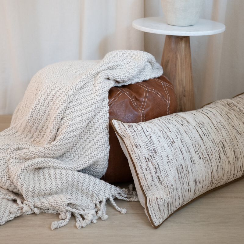 Silk Sands Beige Neutral Woven Lumbar Pillow image number 3