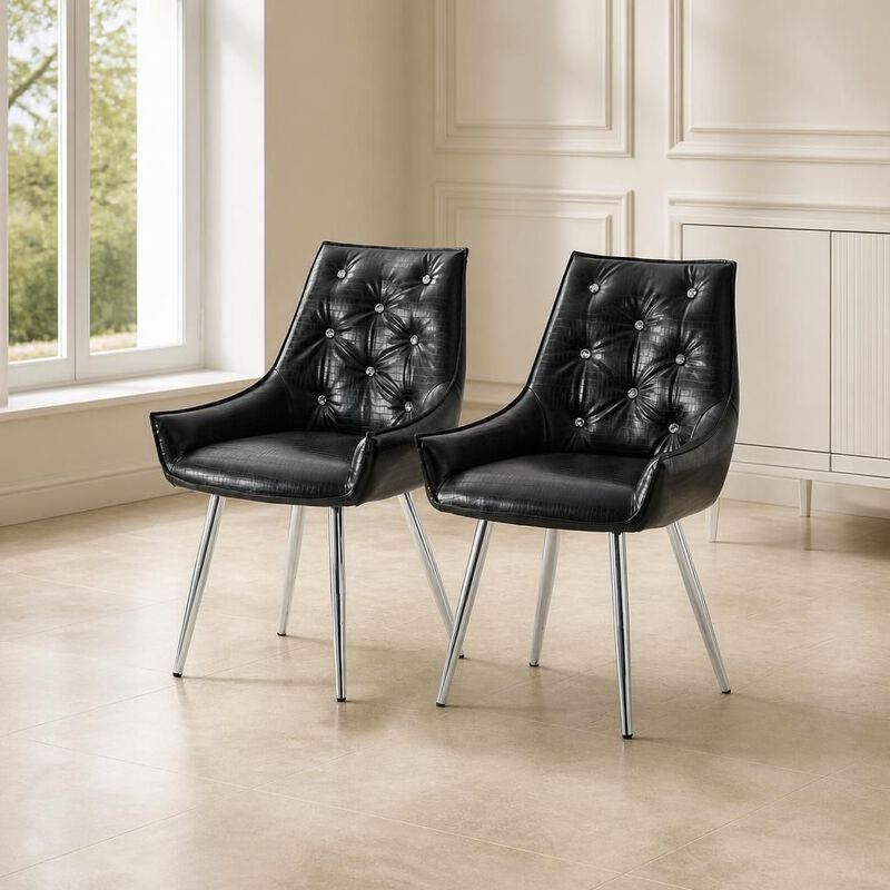 GOODSILO Crocodile Pattern Tufted Accent Chair with High Resilience Cushion Metal Legs for Dining Room Living Room Office, Set of 2 image number 2