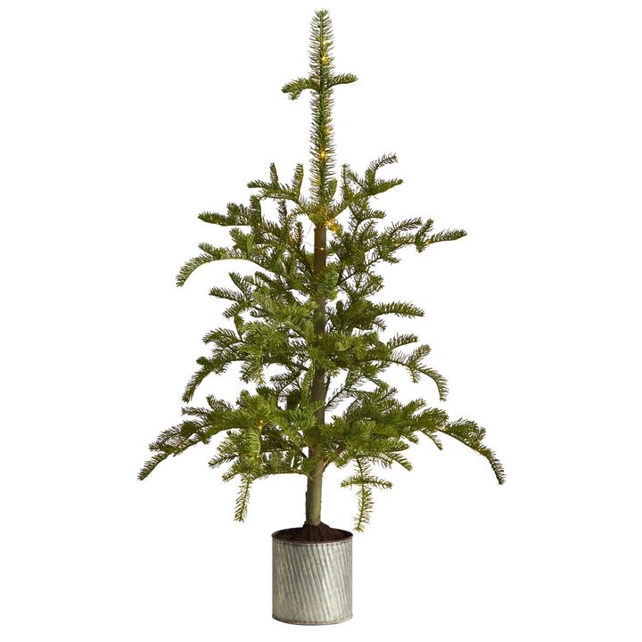 Nearly Natural 4.5-ft Pre-Lit Christmas Pine Artificial Tree in Decorative Planter