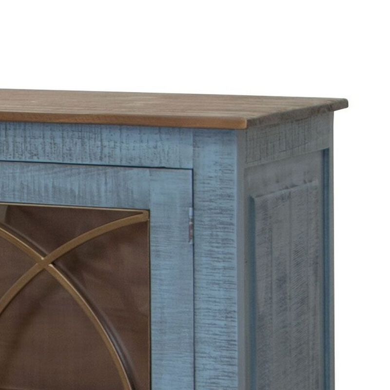 Miln 77 Inch Sideboard Console, Blue Pine Wood, 4 Doors, Gold Accents image number 2