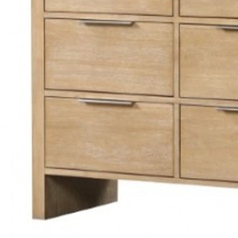 Rexa Wide Dresser, 9 Drawers, Natural Brown Wood, Metal Finger Pulls image number 4