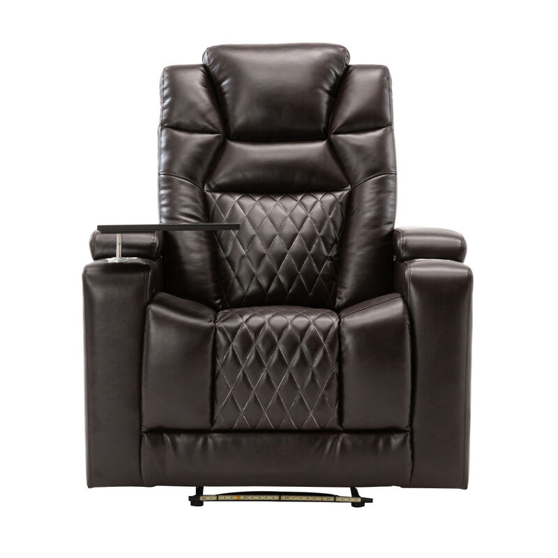 Motion Recliner with USB Charging Port and Hidden Arm Storage, Home Theater Seating with 2 Convenient Cup Holders Design and 360° Swivel Tray Table