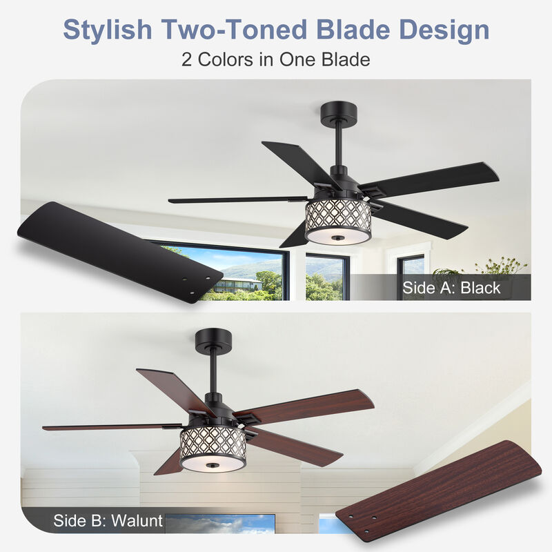 Breezary 52" Ceiling Fan with Lights, 2 E26 Bulbs Required,Remote, 6 Speeds image number 1