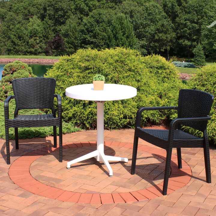 Sunnydaze Segonia Plastic 3-Piece Patio Dining Table and Chairs - Black