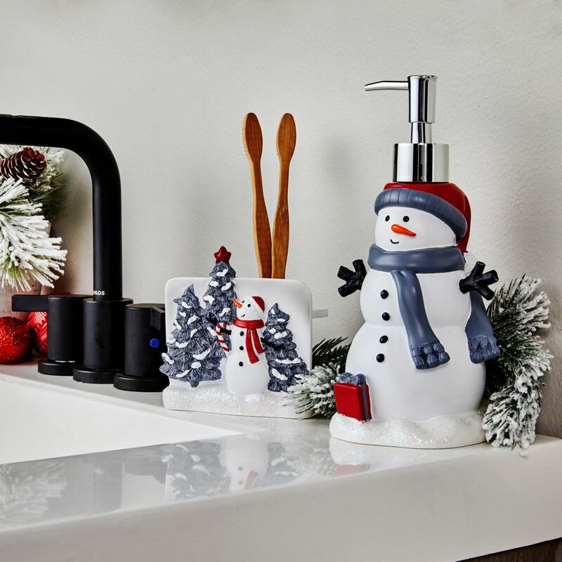 SKL Home By Saturday Knight Ltd Whistler Snowman Toothbrush Holder - 4.28X2.25X4.33", Dove Gray