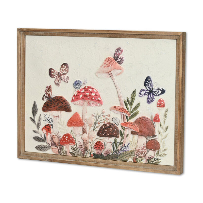HomeRoots 20" X 26" Natural And White Butterflies and Mushrooms Metal Framed Art image number 3
