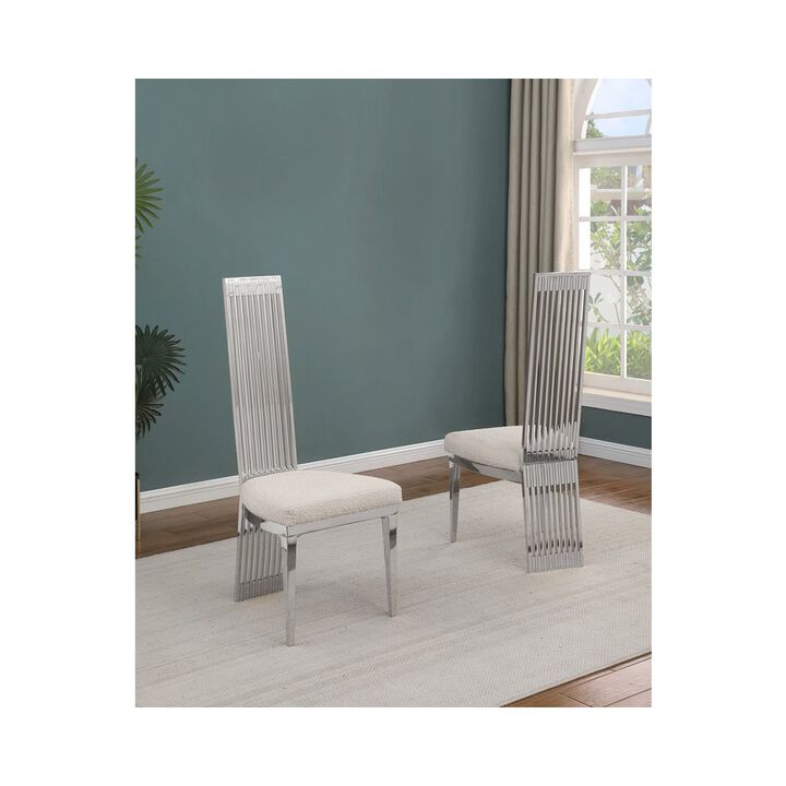 Best Quality Furniture Set Of 2 Slat Back Side Chairs In Silver Stainless Steel