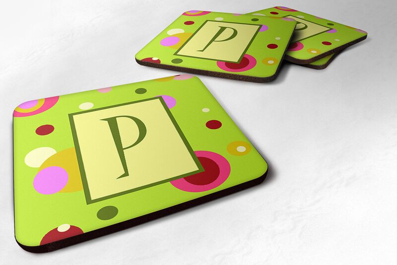 Caroline's Treasures CJ1010-PFC Monogram-Green Foam Coasters (Set of 4), Initial Letter P, 3.5 H x 3.5 W, Multicolor