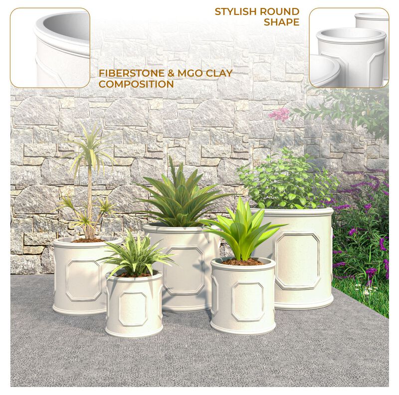 Leisuremod Meadow Series Poly Stone Planter Set in White