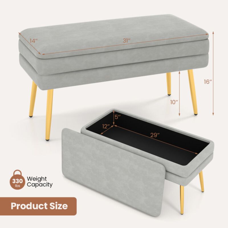 Hivvago Velvet Upholstered Storage Bench with Removable Top