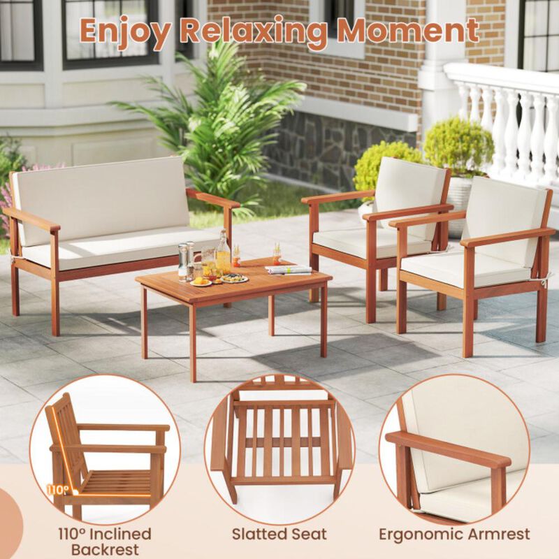 Hivvago 4 Pieces Patio Furniture Set Acacia Wood Porch Chairs with Table