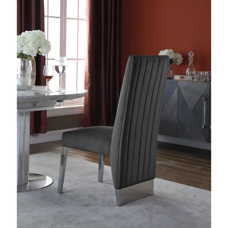 Meridian Furniture Porsha Grey Velvet Dining Chair, Set of 2