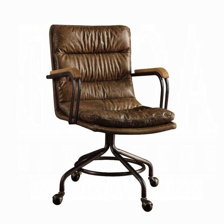 Metal & Leather Executive Office Chair, Vintage Whiskey Brown