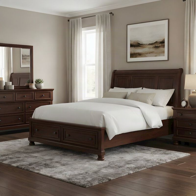 FurniFact Queen Sleigh Platform Bed Frame with Storage Drawers, Headboard image number 4