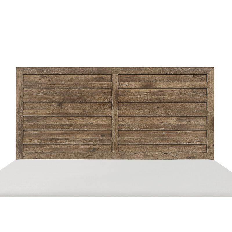 Weathered Pine Finish 1pc Queen Bed Modern Line Pattern Rusticated Style Bedroom Furniture