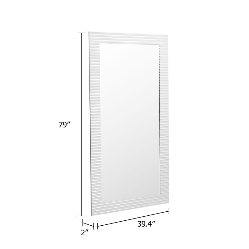 Cid Gino Accent Mirror, 79 Inch White Wood Frame, Modern Wavy Pattern - Benzara