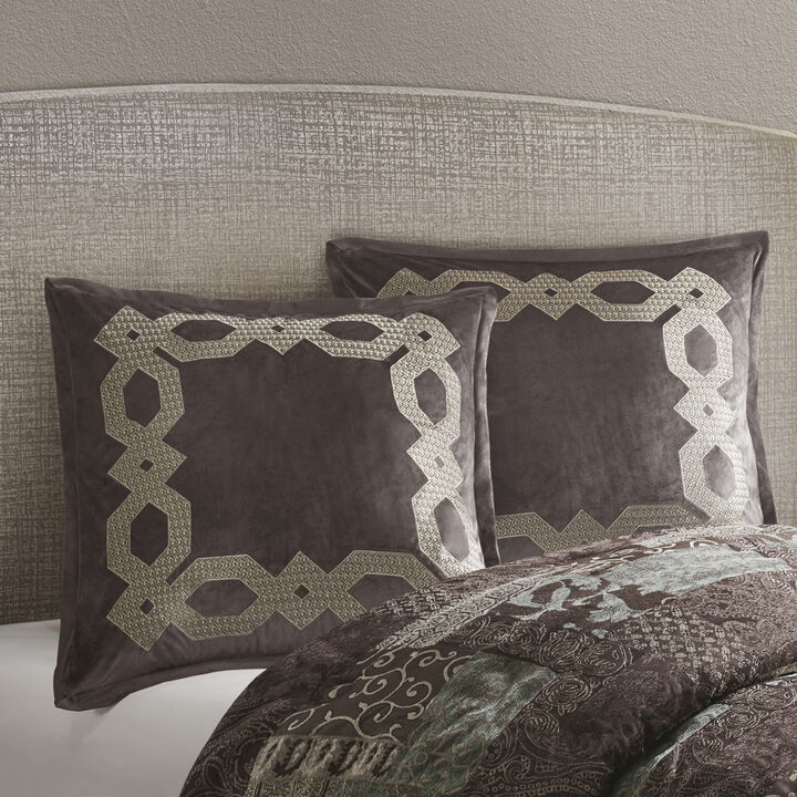 Gracie Mills Mallor Geometric Embroidered Velvet European Pillow Sham