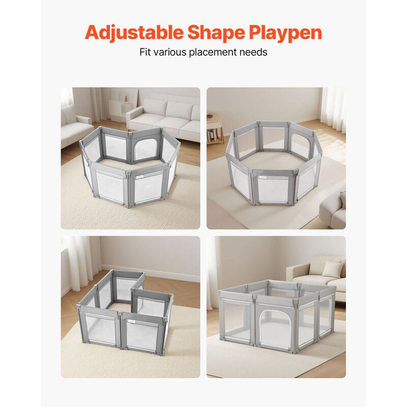 Extra Large Foldable Baby Playpen, Toddler Play Yard with Mesh & Zipper Door image number 7