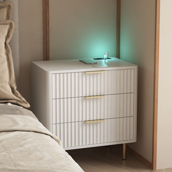 Assembled Nightstand with Charging Station Voice Light USB Storage Cabinet