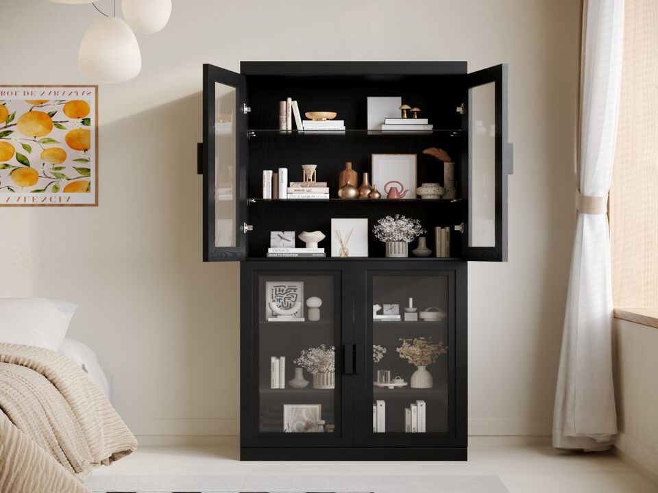 72’’ Tall 6-Tier Glass Door Decorative Storage Cabinet - Stylish Display and Organization Unit for Living Room