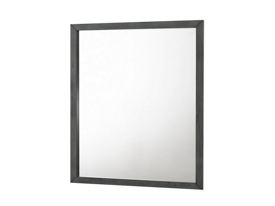 Wall Mirror with Rectangle Frame and Natural Wood Grain Details, Gray - Benzara