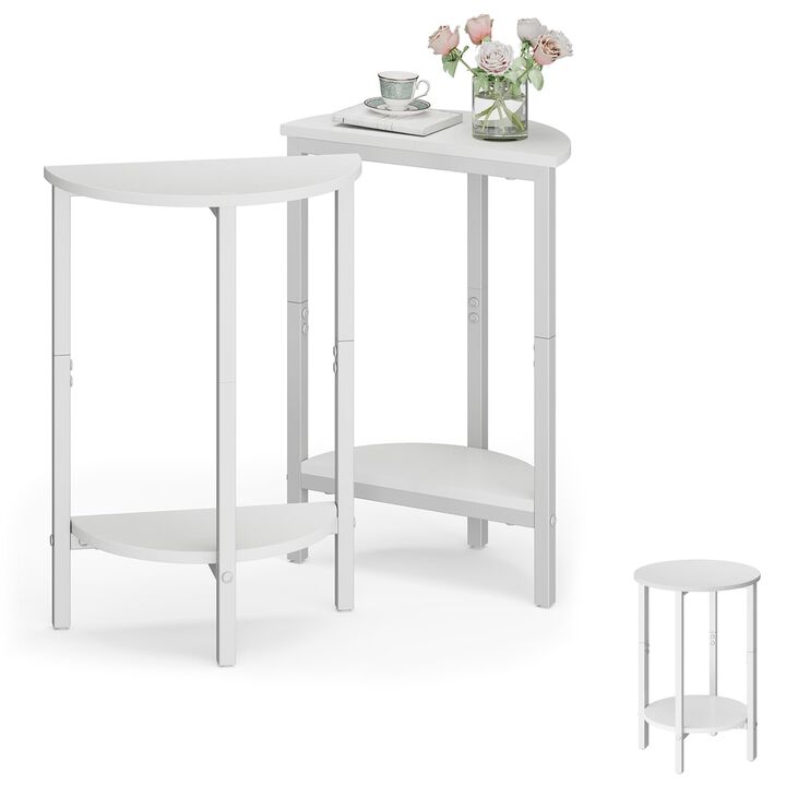 Vagusicc Side Tables Small End Tables, Set of 2 Half Round Side Table for Living Room, 2 Tier White Couch Side Table, Small Roun