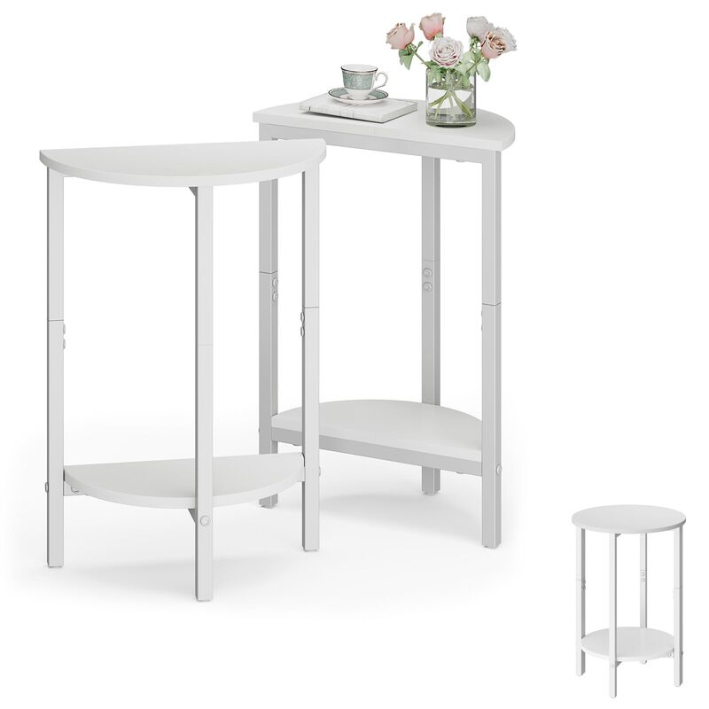 Vagusicc Side Tables Small End Tables, Set of 2 Half Round Side Table for Living Room, 2 Tier White Couch Side Table, Small Roun