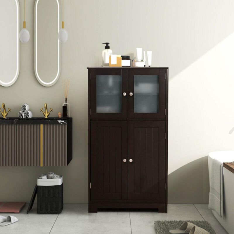 Hivvago Bathroom Floor Storage Locker Kitchen Cabinet with Doors and Adjustable Shelf