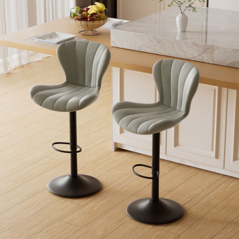 Modern Fabric Swivel Bar Stools Set of 2, Steady Adjustable Counter Height Stools with Back and Footrest, 360&deg; Kitchen Island Chairs for Kitchen Counter, Home Bar image number 3