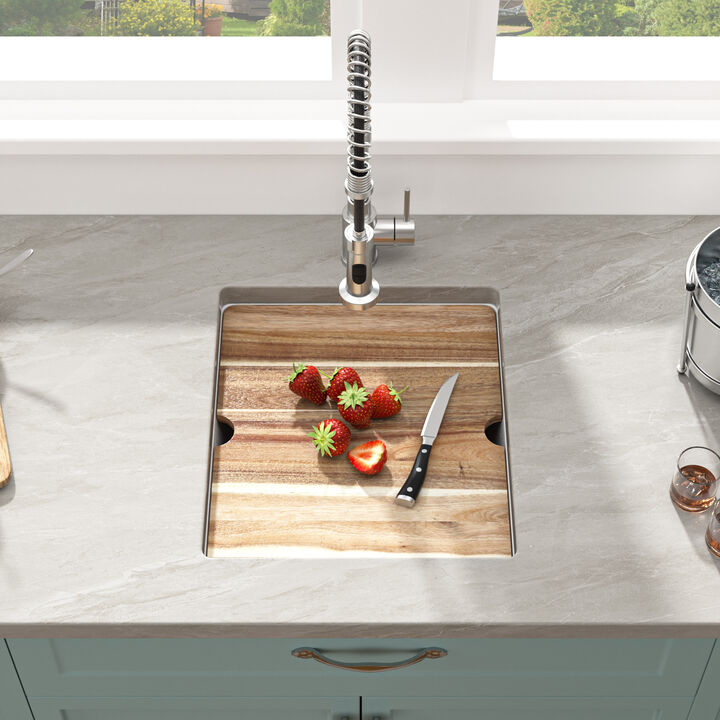 17 in. Undermount Single Bowl Workstation White Quartz Composite Kitchen Sink Round Corner with Bottom Grid.