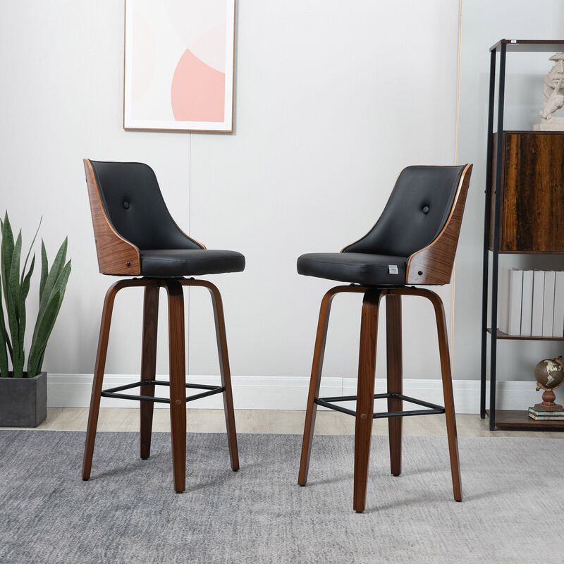 Black Bar Duo: Counter Height Swivel Stools with PU Leather Back