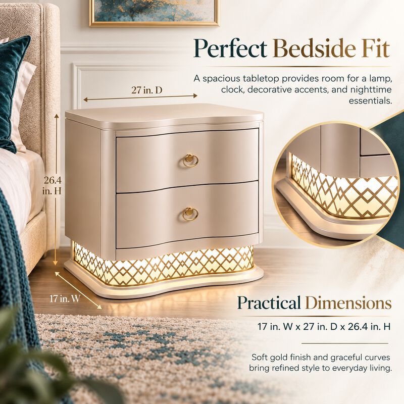 Caspique Curved 2-Drawer LED Nightstand image number 5