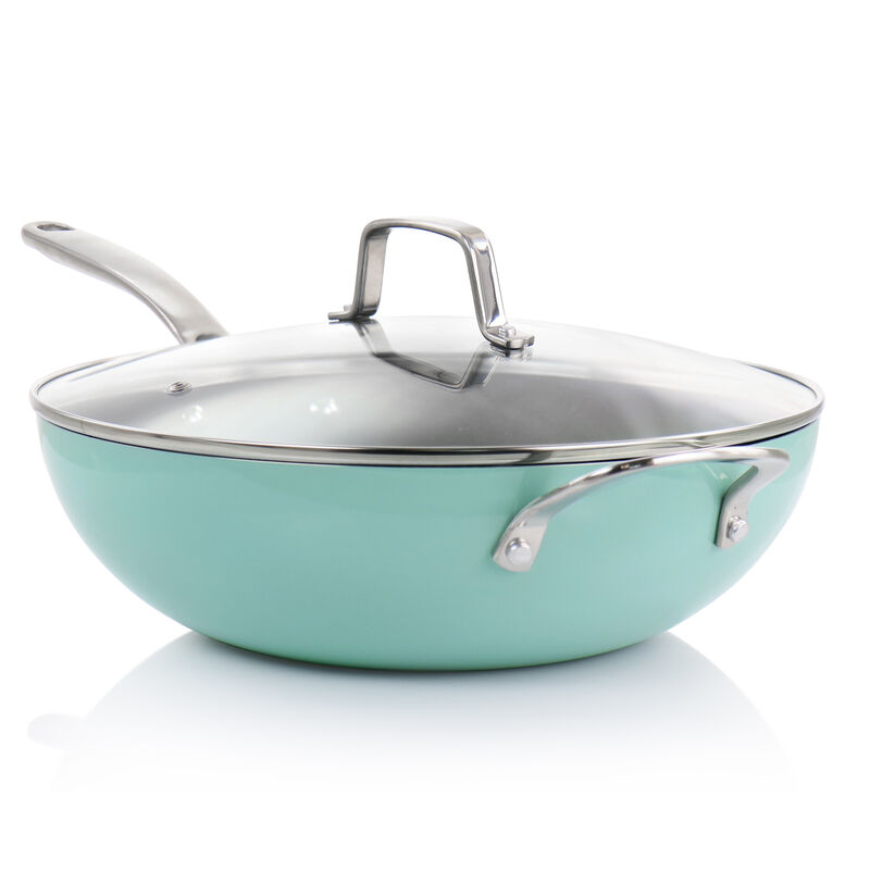 Martha Stewart 12 Inch Aluminum Nonstick Essential Pan with Lid in Turquoise