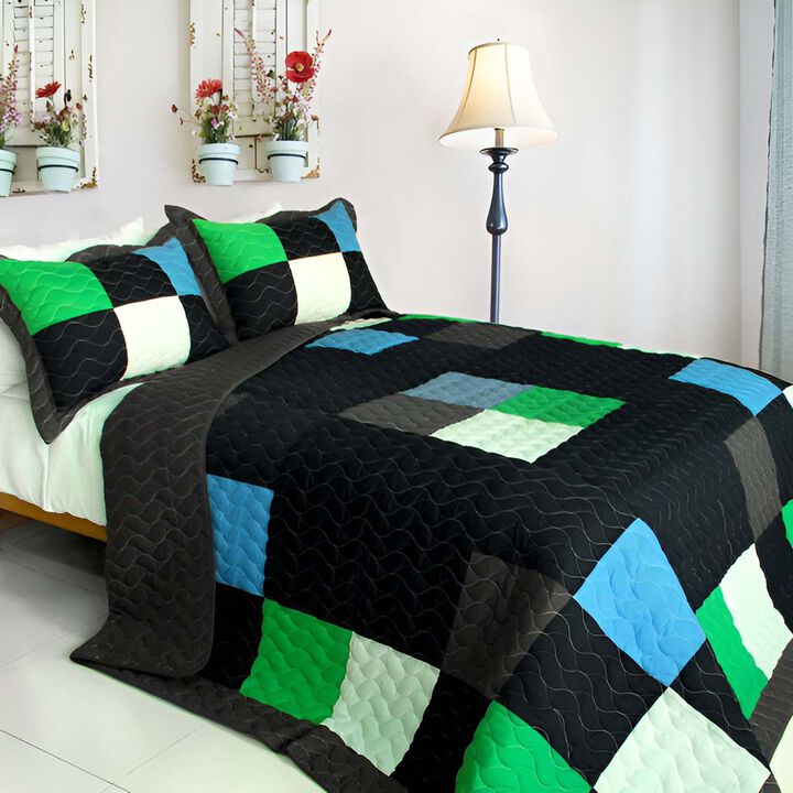 Fatal Attraction 2 Vermicelli Stitch Plaid Quilt Set Twin Size Cozy Patchwork Bedding