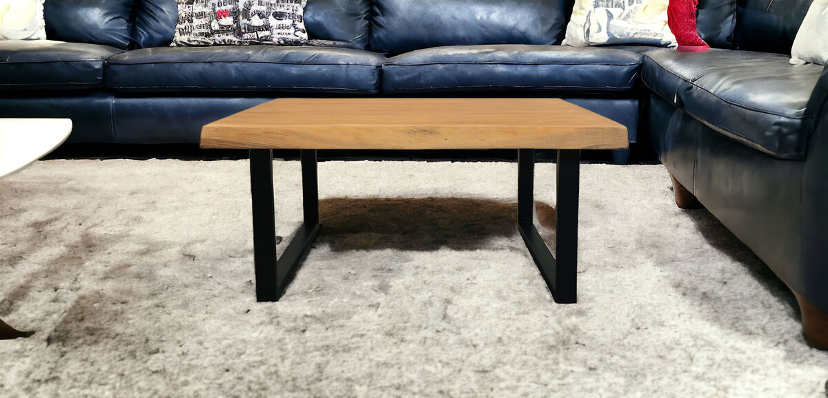 HomeRoots 39" Natural And Black Solid Wood And Iron Square Distressed Coffee Table