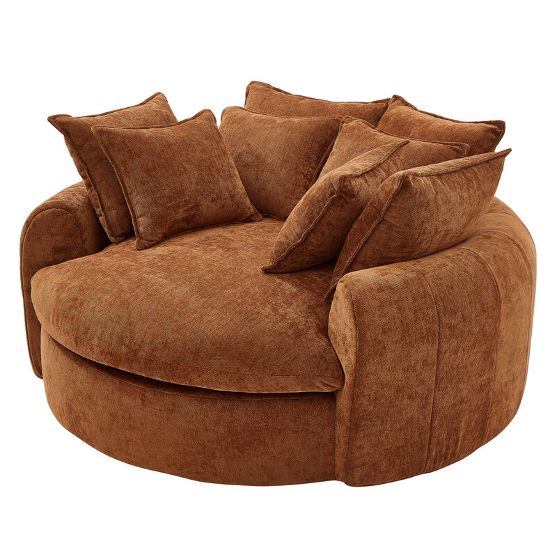 Merax Round Chenille Chaise Sofa with 8 Throw Pillows