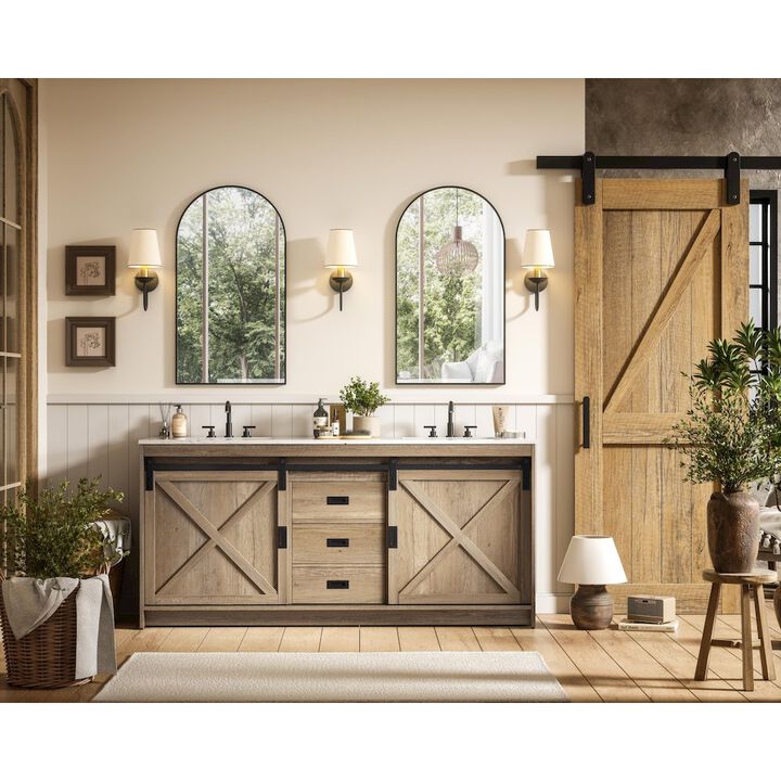 Elegant Kitchen and Bath Austin 72 Inch Double Bathroom Vanity In Natural Oak
