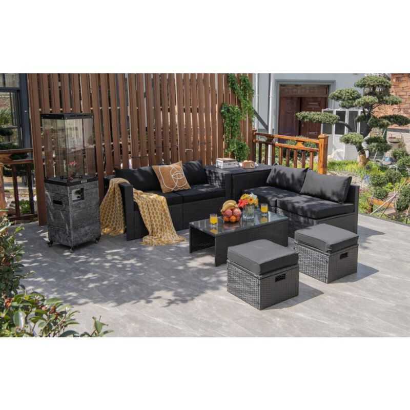 Hivvago 8 Pieces Patio Furniture Set with Storage Box and Waterproof Cover